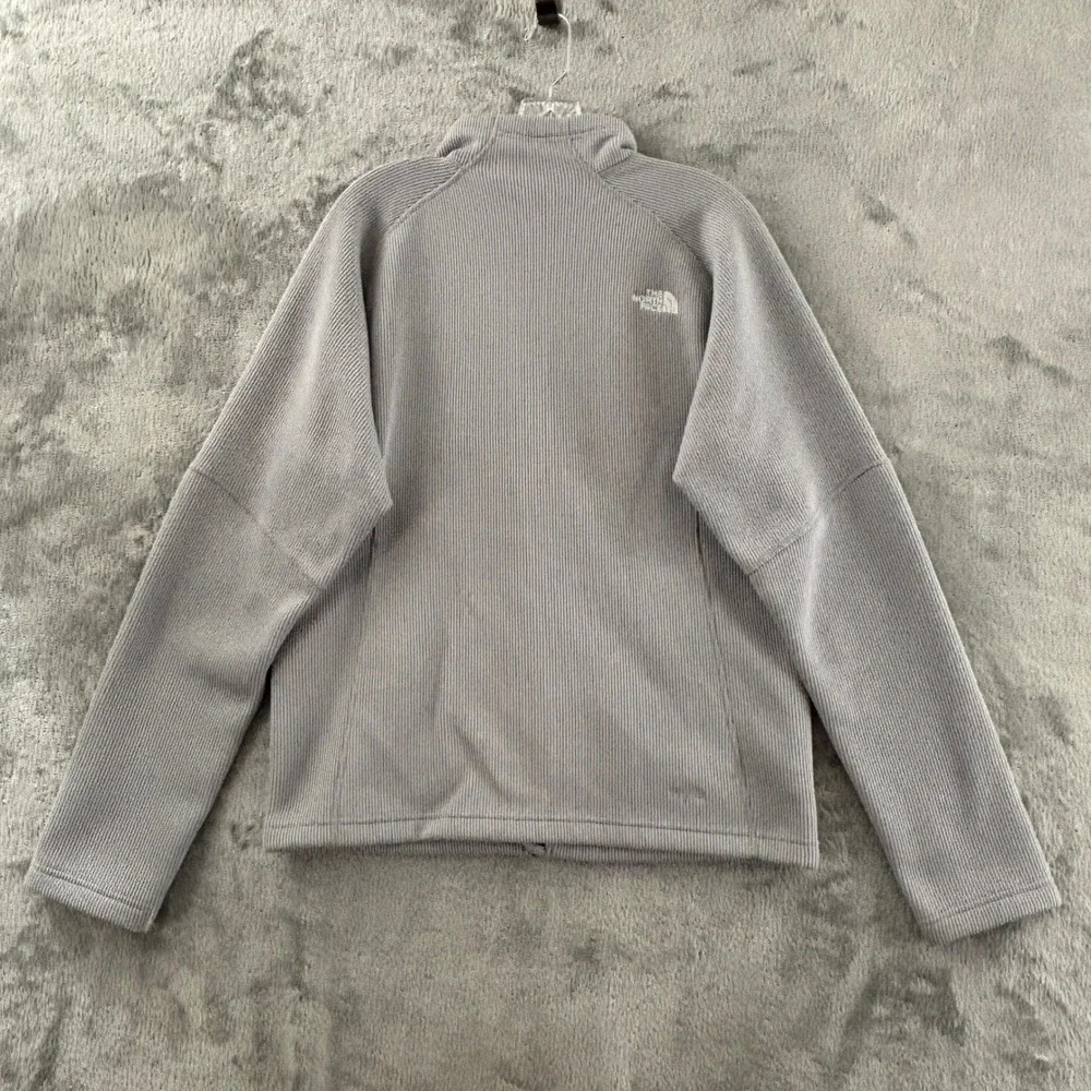 The North Face Ribbed Knit Fleece Jacket Mens M Light Gray Full Zip Pockets